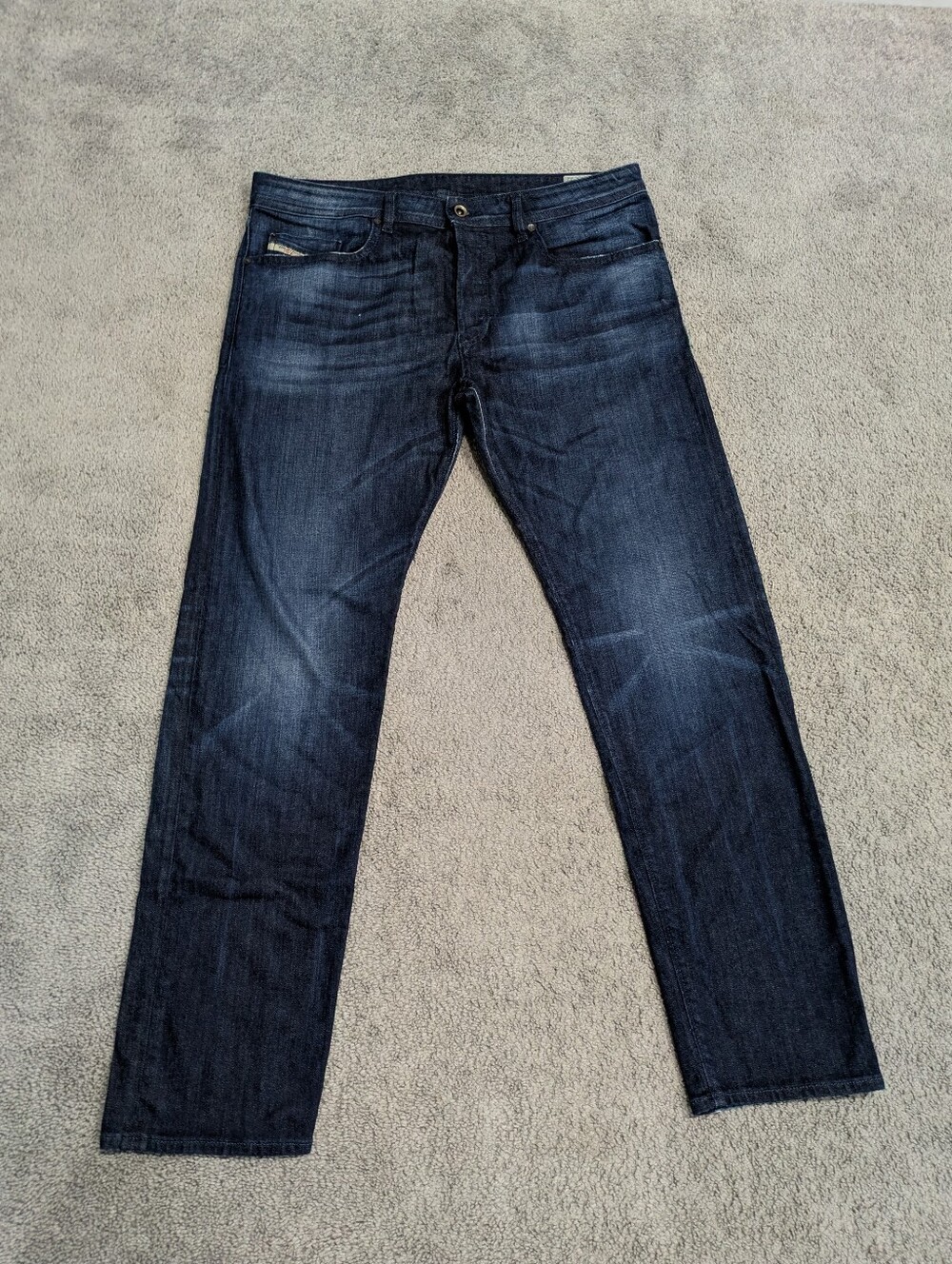 Diesel Buster Mens Sz 36x32 Regular Slim Tapered Jeans Dark Wash Stretch Whisker